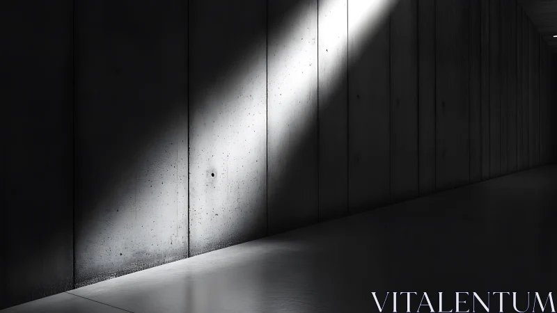 Concrete corridor sliced by dramatic diagonal skylight.