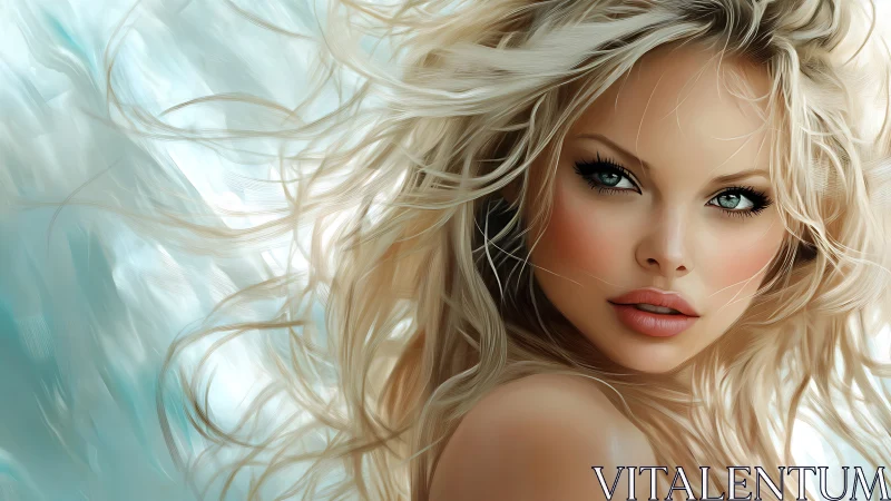 Storm-kissed blonde muse with sea-glass eyes in motion.