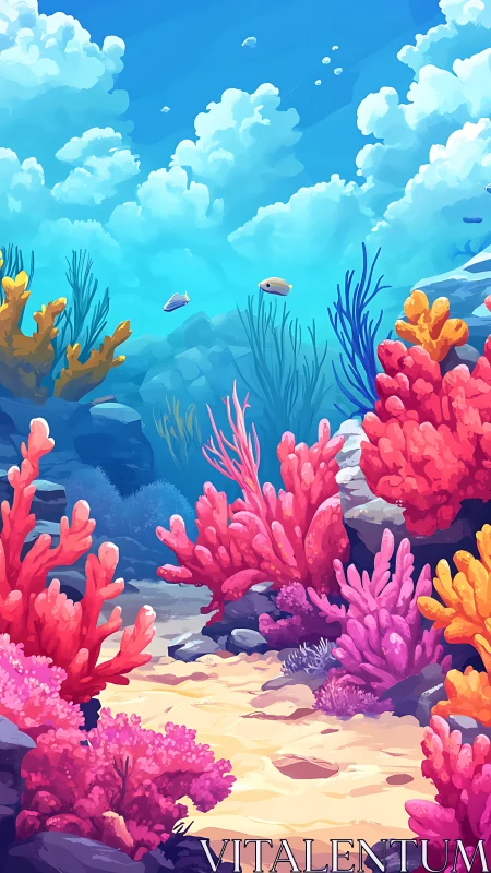 Vibrant coral reef canyon under clear turquoise water.