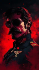 Commanding hero in bold red and shadowed swagger.