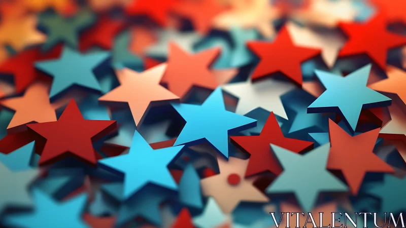 Layered red and blue stars form vibrant abstract field.