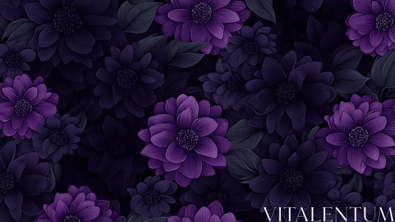 Purple and Dark Floral Composition with Textured Petals.
