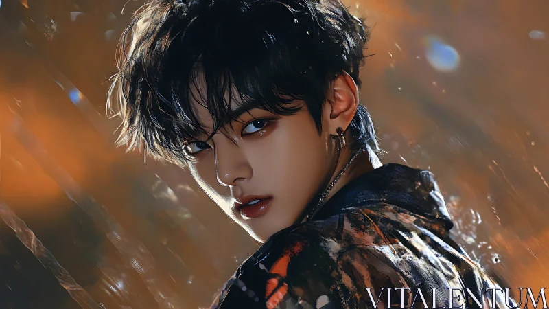 Moody digital portrait of stylish young man in profile