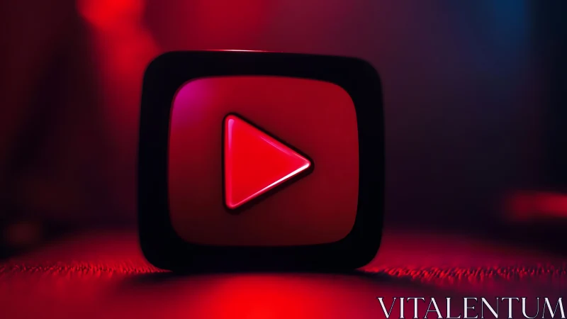 Neon Play Button Icon in Red Light Environment.