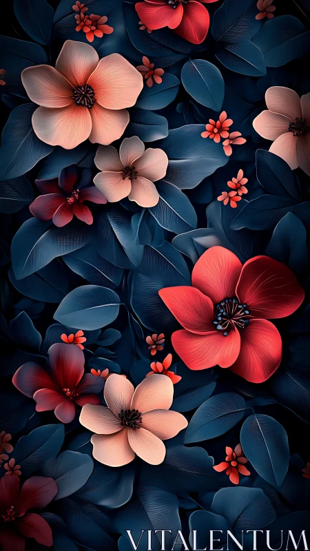 Coral Blooms Dance Through Midnight Garden's Shadowed Depths