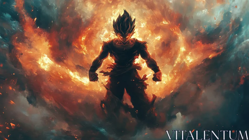 Inferno-born warrior ascends within a swirling cosmic blaze.