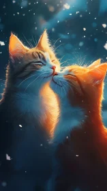 Two Glowing Cats Share a Tender Moment Together
