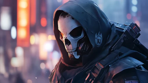 Neon ghost operative stalks the rain-slick cyber city night