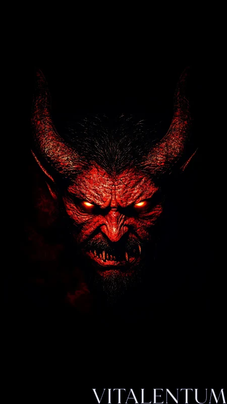 Infernal horned demon portrait with glowing molten eyes