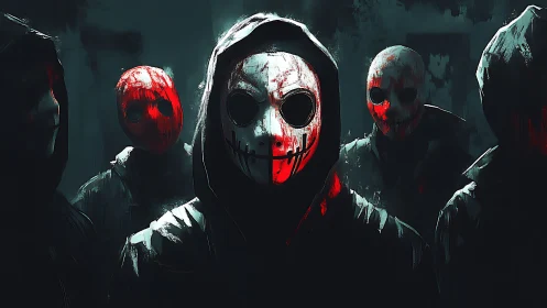 Hooded masked figures emerge from blood red shadows