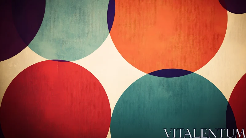 Playful retro circles in warm teal, red, and orange hues.