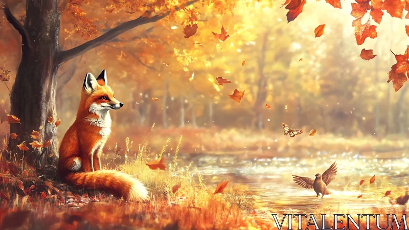 Autumnal fox, avian, and lepidopteran interaction study.
