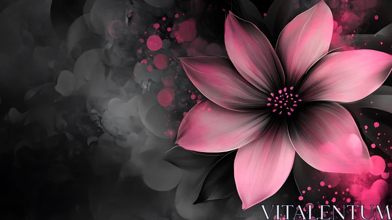 Pink Blossom Against Black: Digital Floral Abstract.