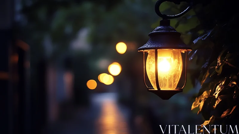 Cozy street lantern casting gentle light on a quiet evening.