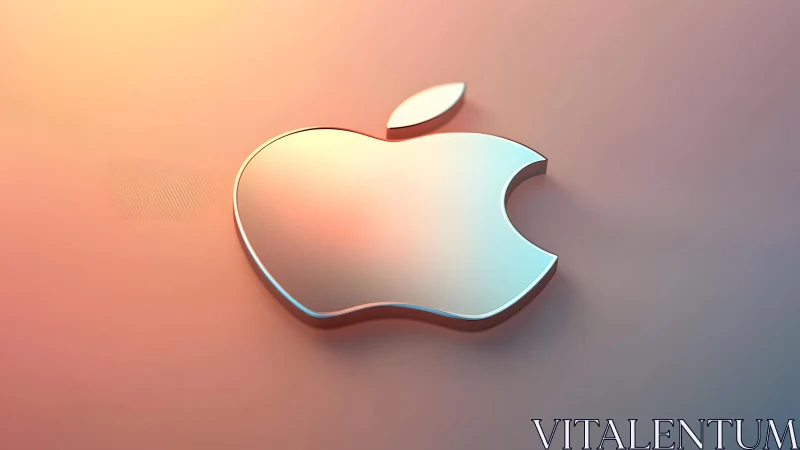 Metallic Apple logo in soft gradient lighting, modern 3D style.