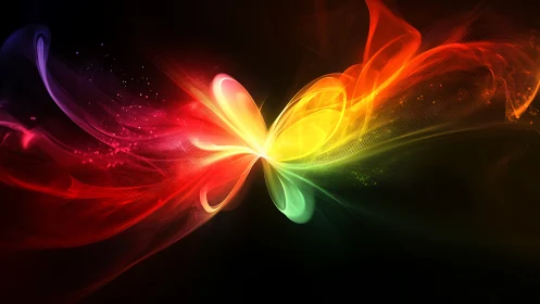 Radiant color wings unfurl softly across a dark night sky