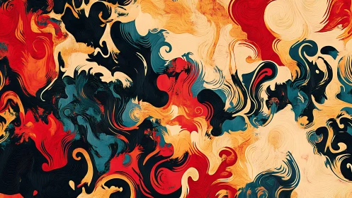 Whirling inkstorms dance through molten teal and ember waves