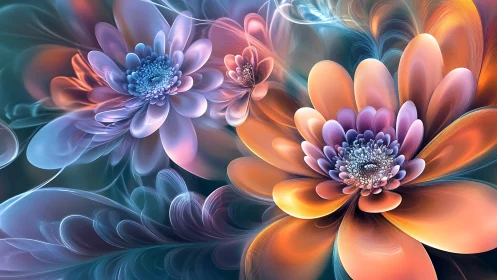 Glowing dreamlike blossoms unfold in soft swirling colors