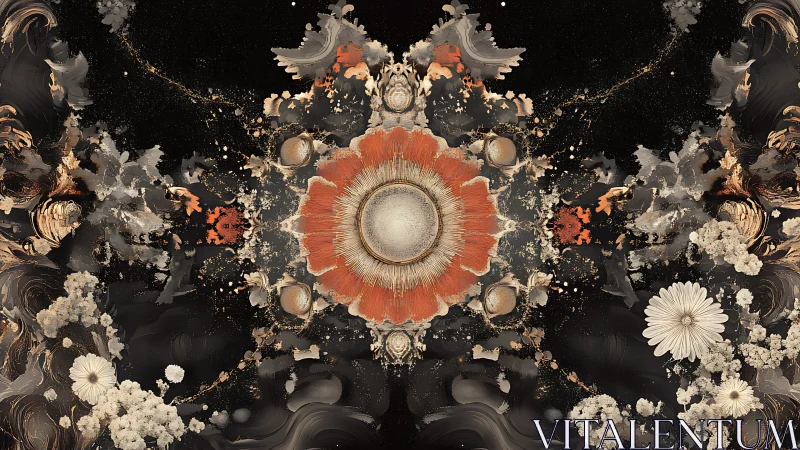 Cosmic chrysanthemum blooms in a dark abstract cosmos