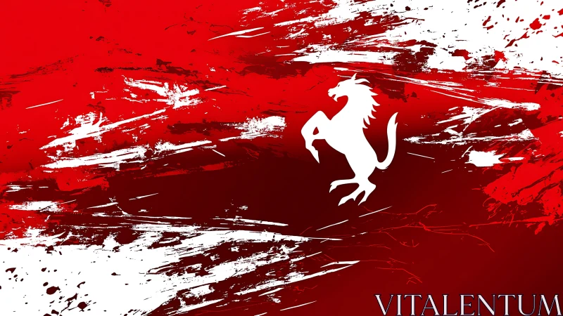 Prancing horse emblem surges through bold red paint streaks