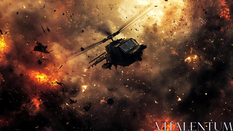 Military helicopter caught in midair fireball explosion.
