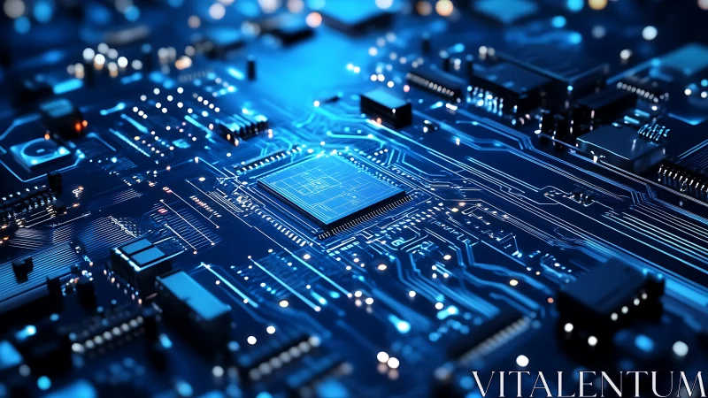 Neon circuitry skyline where microchips glow like city stars.