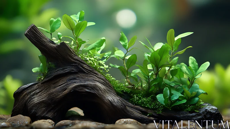 Tiny forest on driftwood inviting quiet, mossy daydreams.