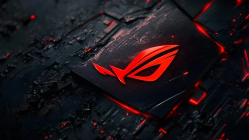 Futuristic ASUS ROG Logo on Dark Tech Circuit, Digital Art Style.