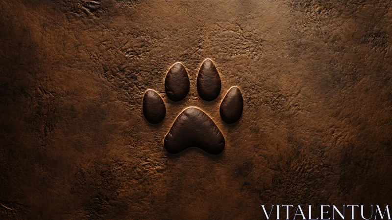 Embossed canine paw symbol on textured burnished leather panel