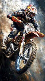 Motocross rider on dirt bike in dynamic off-road angle.