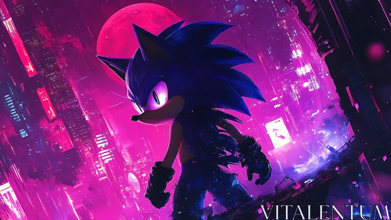 Neon city sprint with a bold electric blue hedgehog hero.