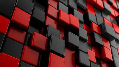 Glossy Red and Black 3D Cubes Abstract Digital Art Pattern.