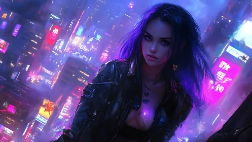 Neon-lit cyberpunk vigilante over holographic megacity grid.