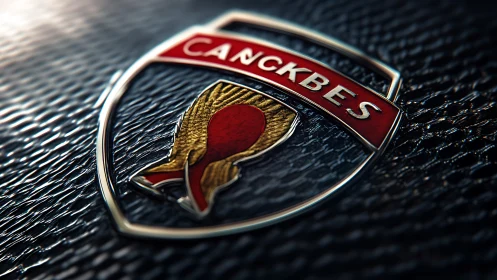Metallic CANCKBES crest on textured dark leather surface.
