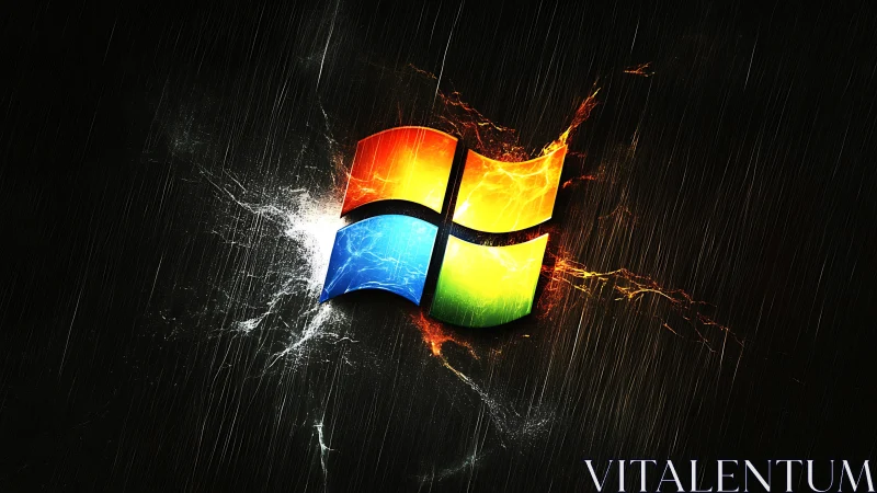 Glowing four-color tech emblem crackling with digital energy.