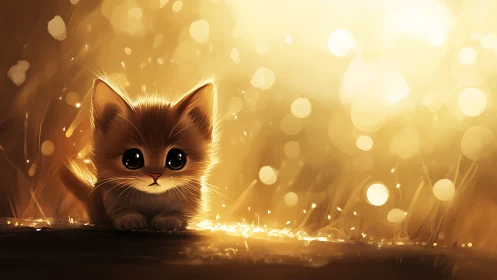 Feline figure with luminous bokeh background environment