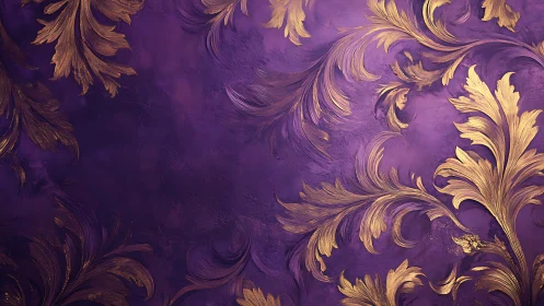 Baroque gold leaves swirling across royal violet twilight.