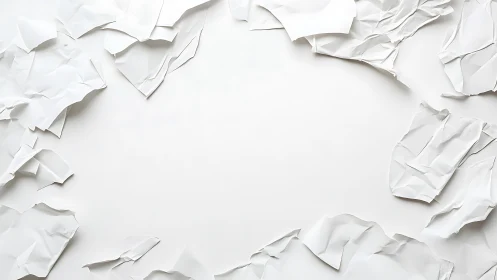 Crumpled white paper border framing clean minimalist space.