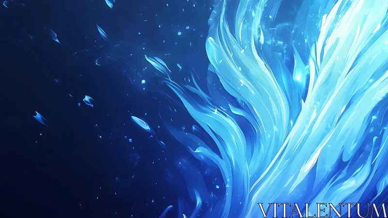 Energetic cyan light streams form fluid abstract wave structures