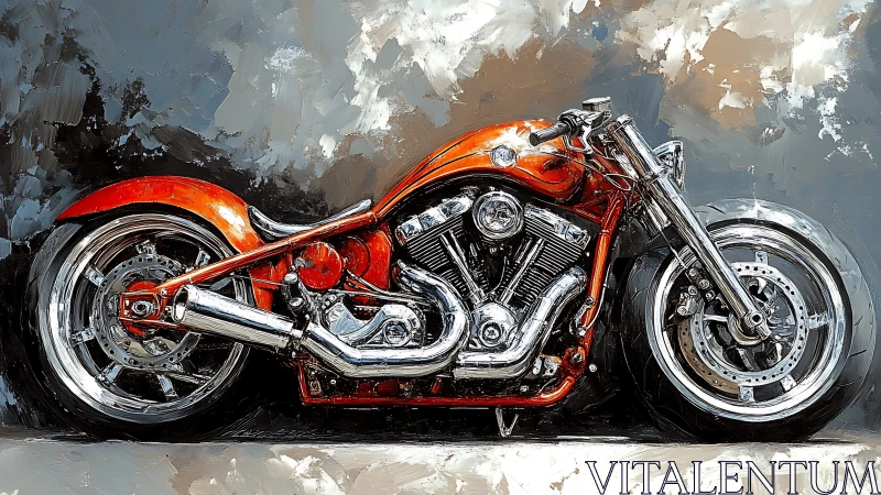 Chromed V-twin cruiser rendered in high-contrast oil impasto.