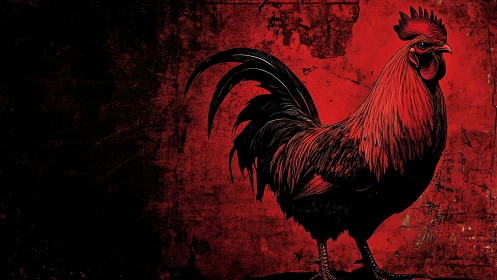 Bold Rooster in Red: A Study of Strength.