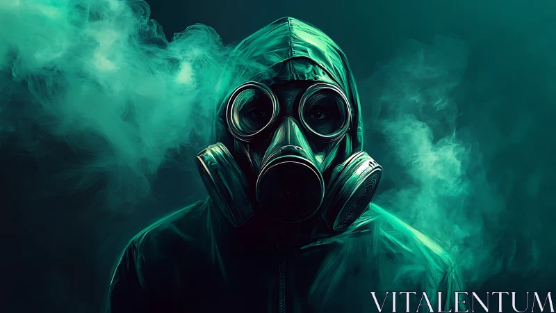 Mysterious wanderer in teal smoke and heavy gas mask.