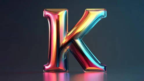 Vibrant 3D Glass Letter K with Multicolored Neon Highlights.