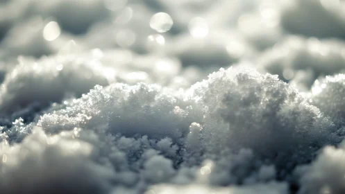 Glittering snowdrift closeup in dreamy winter sunlight shimmer.