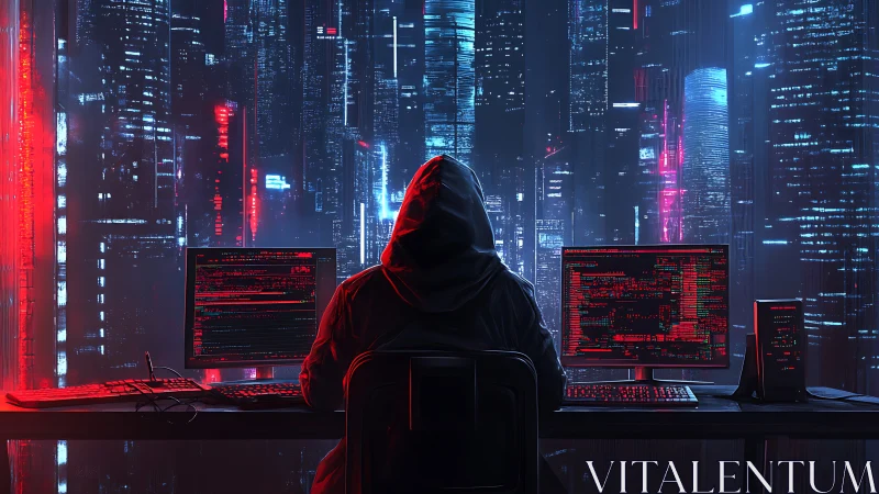 Neon code phantom orchestrates secrets above cyber city.