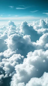 Cumulus cloud towers rise above horizon in vertical panorama