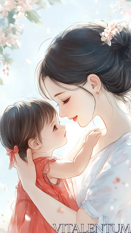 Mother and child profile portrait in soft daylight tones.