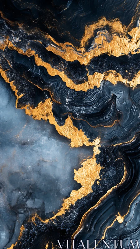Gold and dark marble veins in vertical abstract layout.