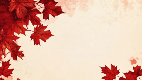 Red maple leaves border on light textured background.