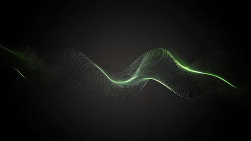 Glowing green data wave across dark digital void.